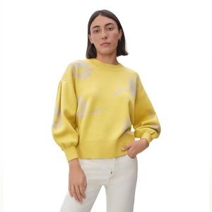 Everlane Cotton-Merino Crewneck Sweater in Yellow Floral, Size Small